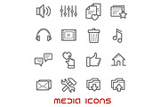 Multimedia and media thin line icons