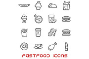 Restaurant and fast food thin icons