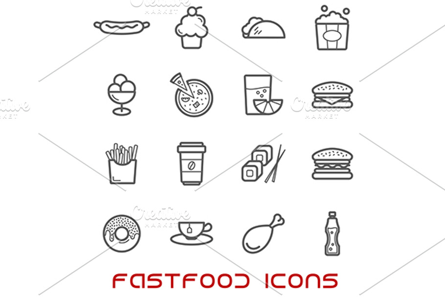 Restaurant and fast food thin icons in Graphics - product preview 8