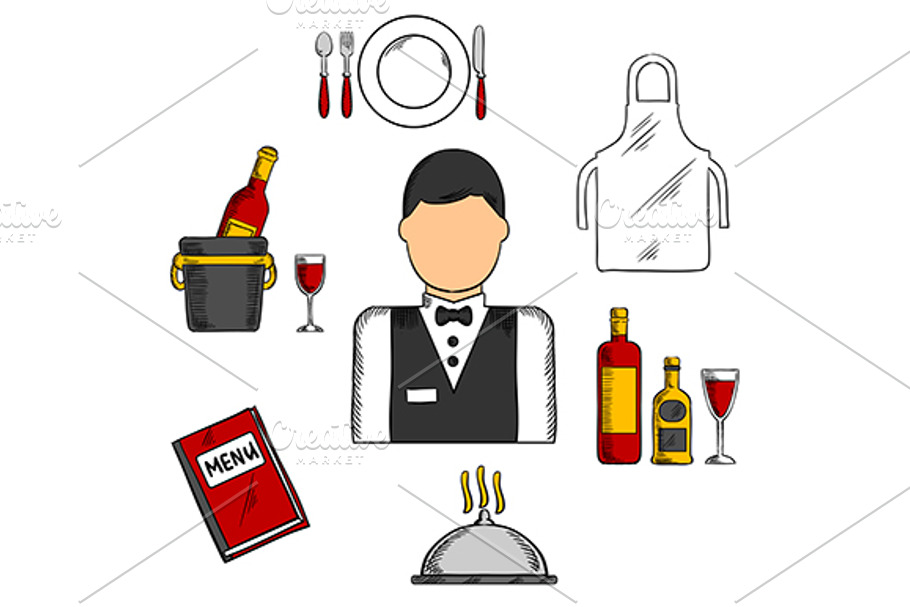 Waiter profession icons in Graphics - product preview 8