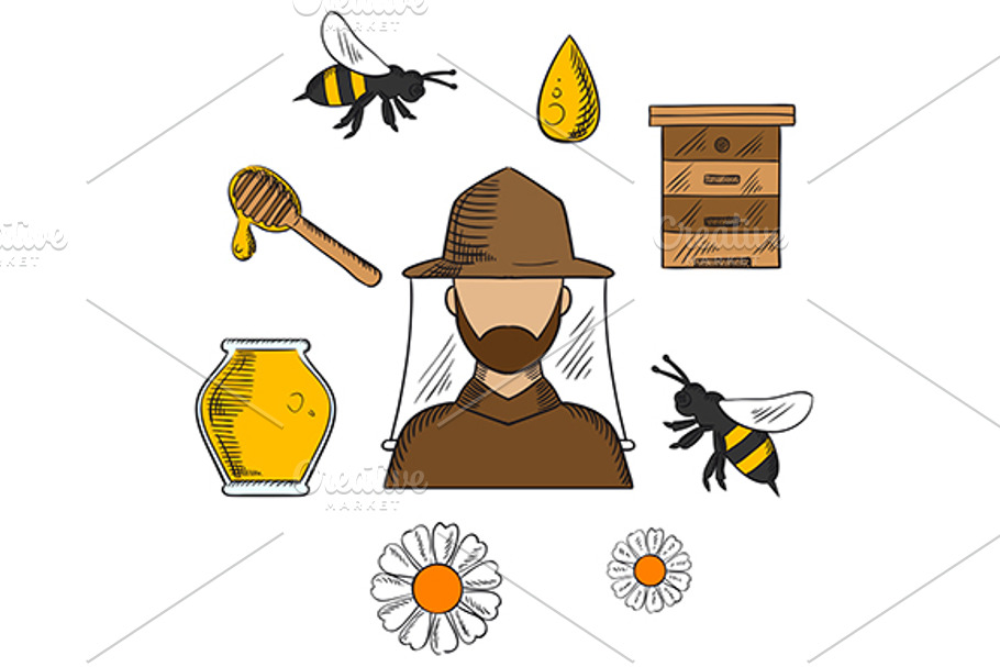 Beekeeping concept with beekeeper in Graphics - product preview 8