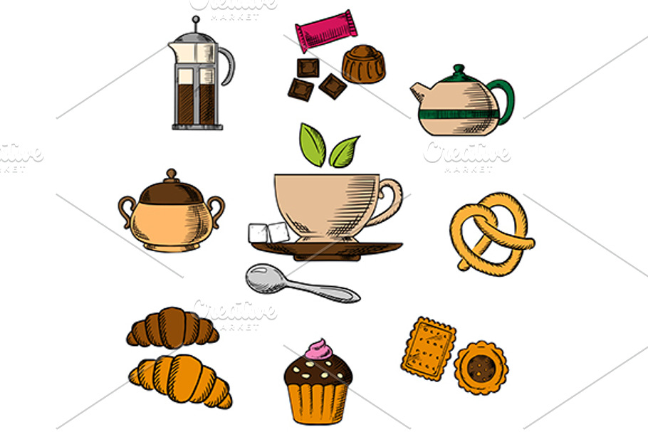 Tea, bakery and pastry objects in Graphics - product preview 8
