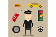 Taxi driver profession icons set