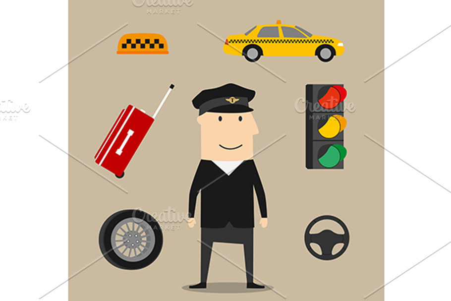 Taxi driver profession icons set in Graphics - product preview 8