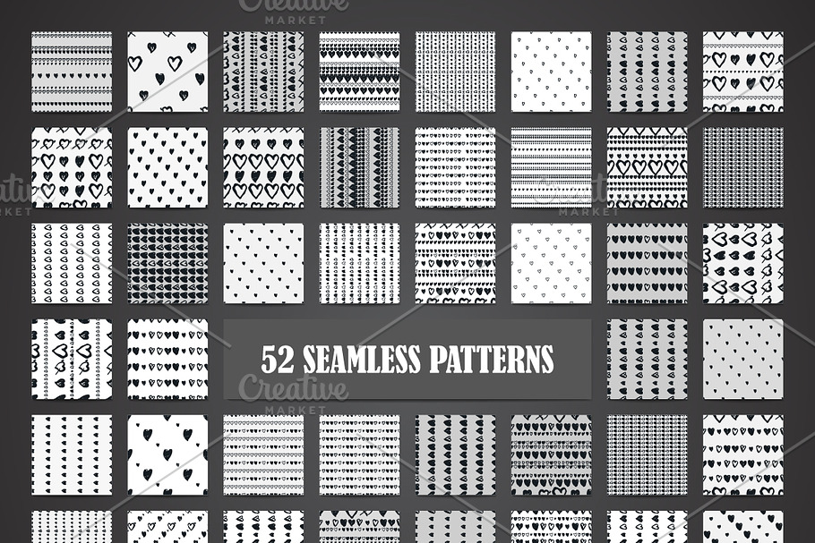 Seamless hearts 52 patterns