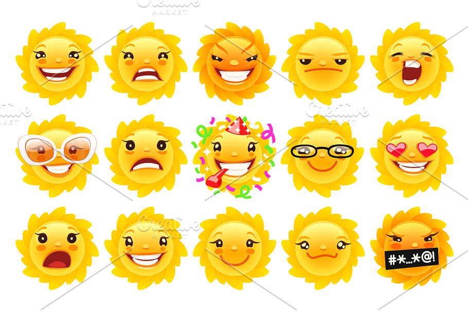 Funny Sun Emojis in Heart Emoticons - product preview 8