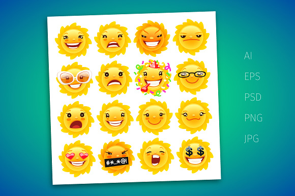 Funny Sun Emojis in Heart Emoticons - product preview 1