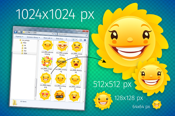 Funny Sun Emojis in Heart Emoticons - product preview 2