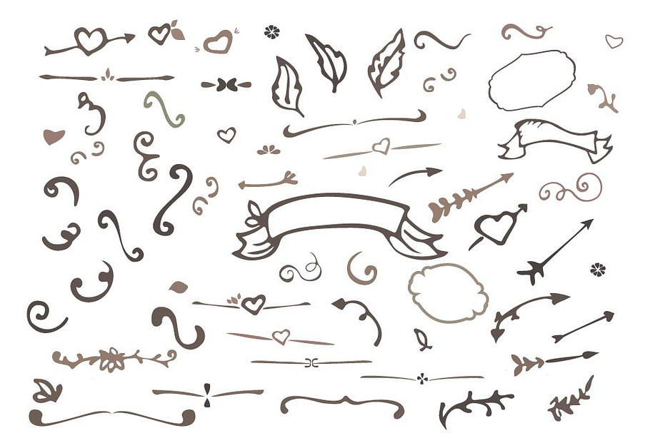 Doodle Swirl, Arrow,Heart, Love set 