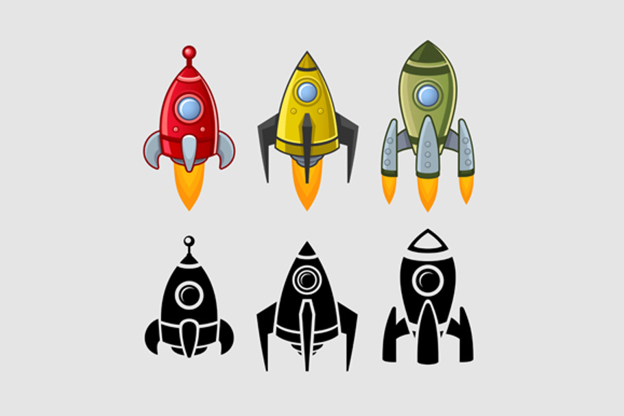 Spaceships set color and black in Objects - product preview 8