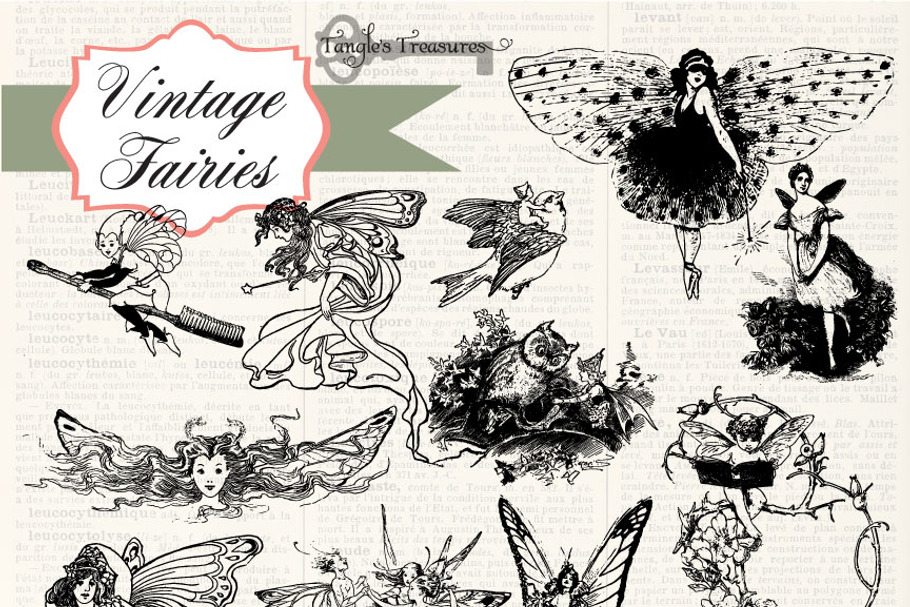 Vintage Fairies Clipart and Brushes in Photoshop Brushes - product preview 8
