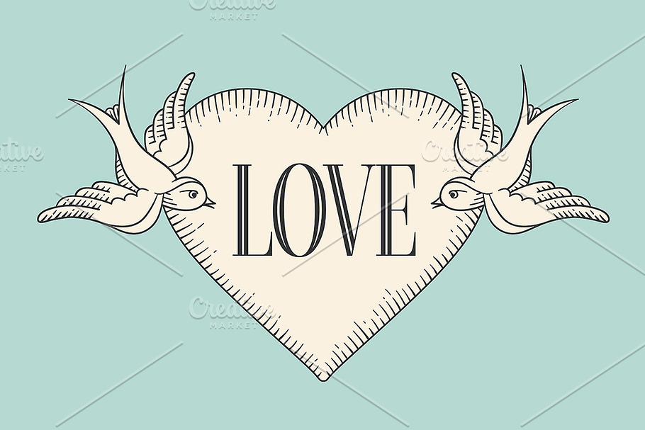 Vintage heart in engraving style in Illustrations - product preview 8