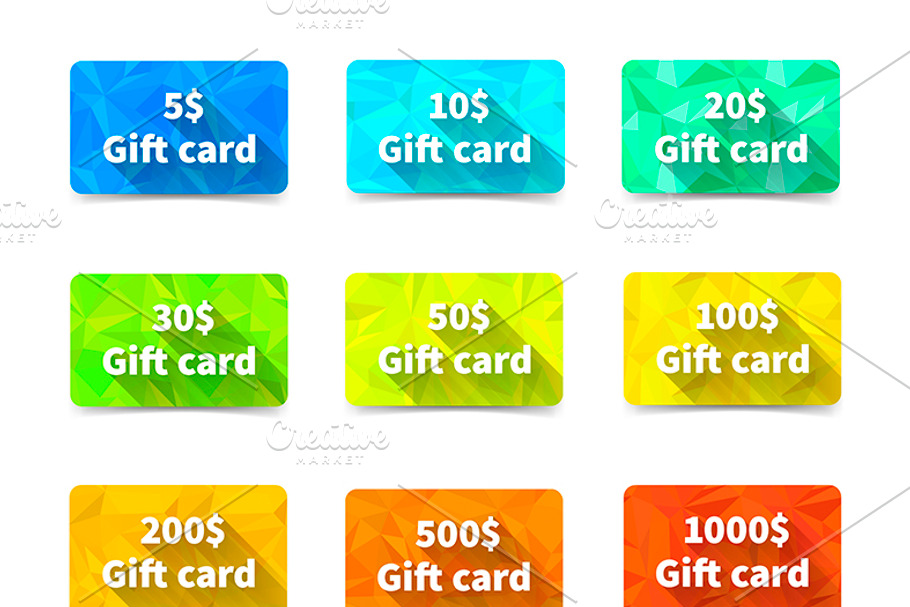 Set of nine gift cards 
