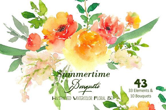 Summertime Bouquets - Watercolor Flo in Illustrations - product preview 2