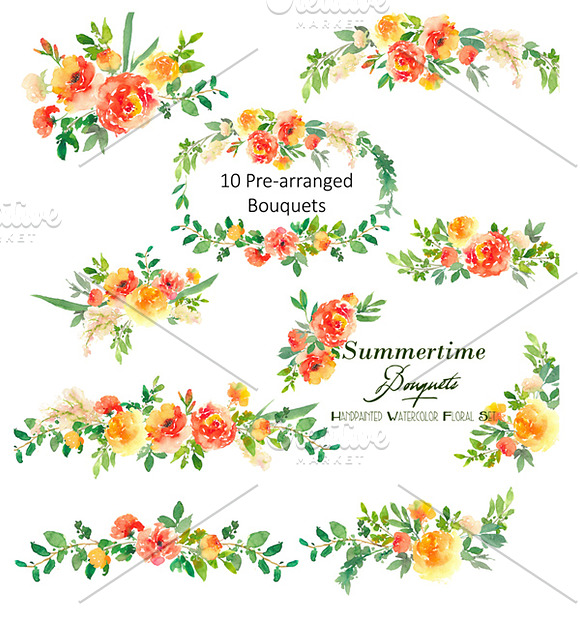 Summertime Bouquets - Watercolor Flo in Illustrations - product preview 5