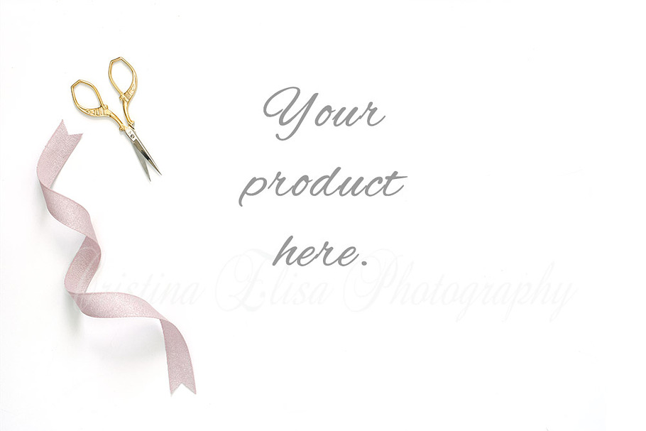 styled stock photo ribbon scissors