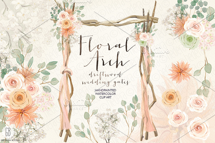 Watercolor floral arch driftwood  in Illustrations - product preview 8