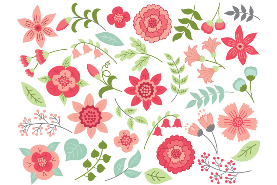 Pink and Green Flowers in Illustrations - product preview 8