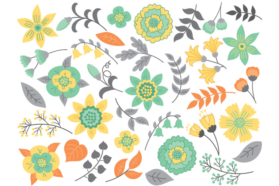 Turquoise and Yellow Flowers in Illustrations - product preview 8
