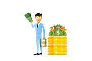 Businessman with Money Gold Isolated