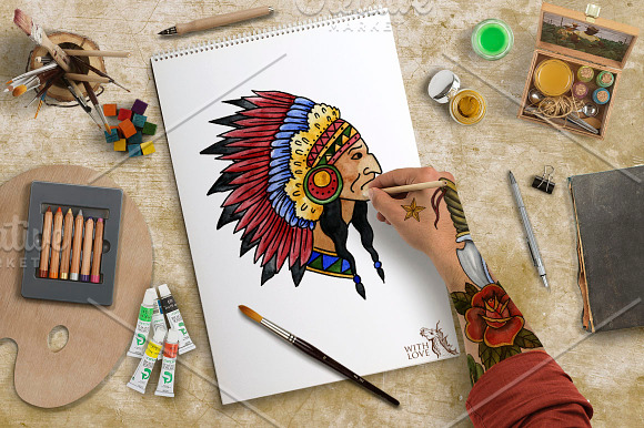 Old School Watercolor & Ink Set in Illustrations - product preview 5