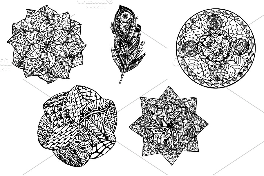 Doodle feather and mandala in Illustrations - product preview 8