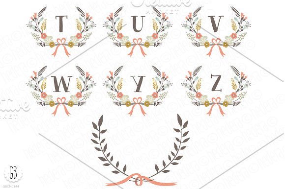 Floral wreaths laurels monogram c73 in Illustrations - product preview 3