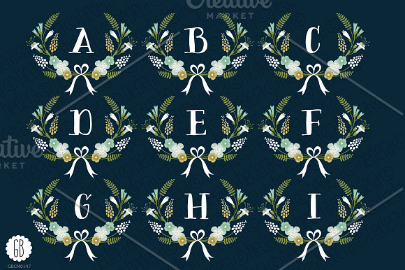 Floral wreaths laurels monogram c75 in Illustrations - product preview 1