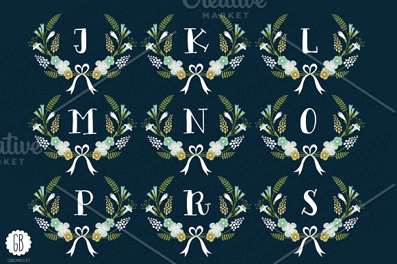 Floral wreaths laurels monogram c75 in Illustrations - product preview 2
