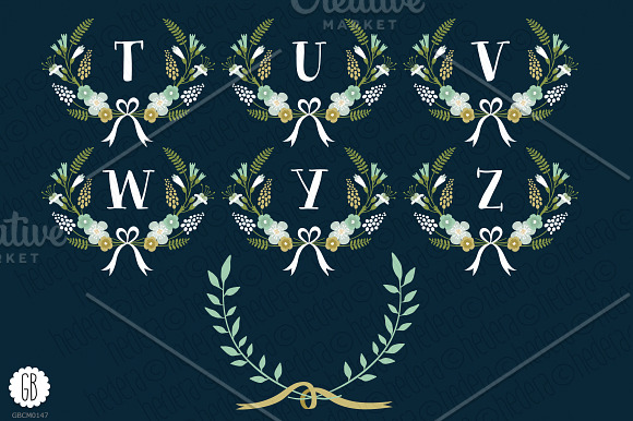 Floral wreaths laurels monogram c75 in Illustrations - product preview 3