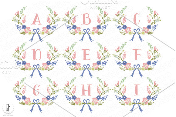 Floral wreaths laurels monogram c74 in Illustrations - product preview 1
