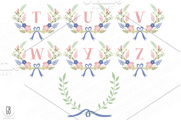 Floral wreaths laurels monogram c74 in Illustrations - product preview 3