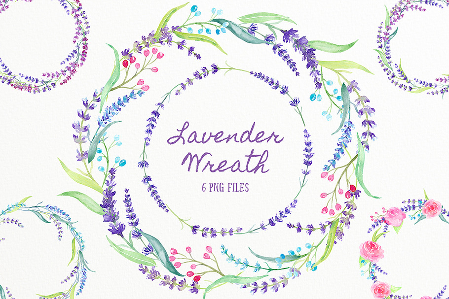 Watercolor Lavender Wreath in Illustrations - product preview 8