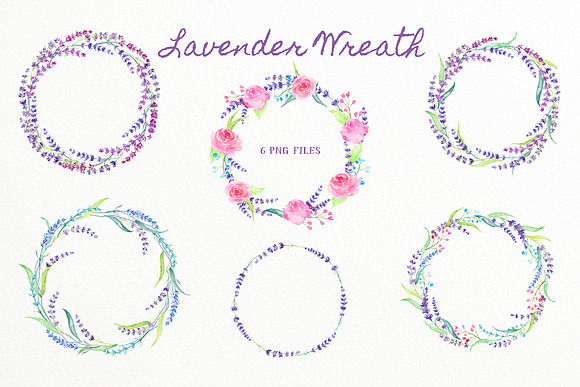 Watercolor Lavender Wreath in Illustrations - product preview 1