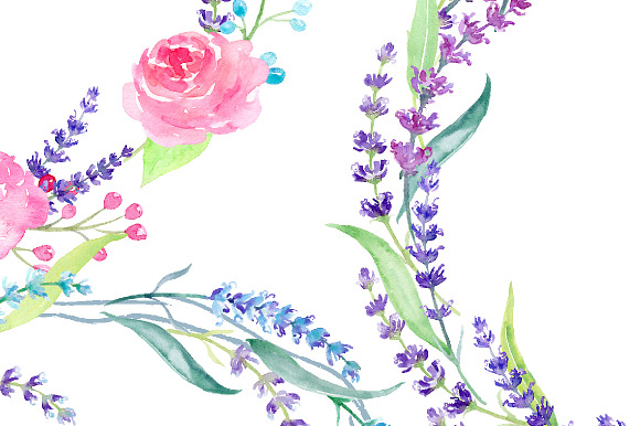 Watercolor Lavender Wreath in Illustrations - product preview 2