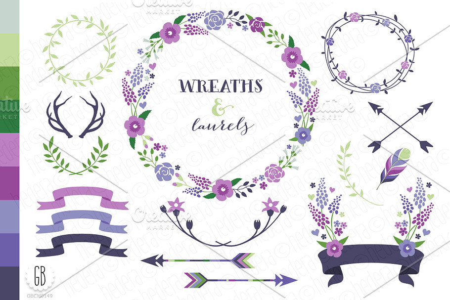 Flower wreaths invitation col21 in Illustrations - product preview 8