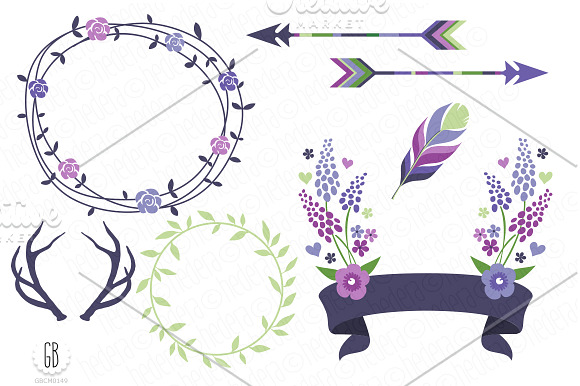 Flower wreaths invitation col21 in Illustrations - product preview 2