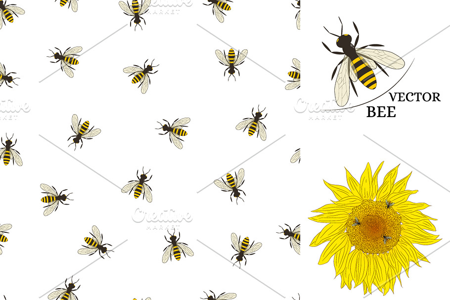 Bee and Sunflower Set.  in Illustrations - product preview 8