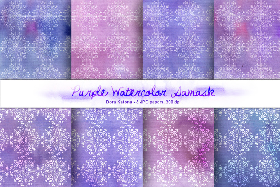 Purple Watercolor Damask Set in Patterns - product preview 8