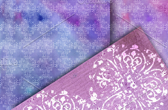Purple Watercolor Damask Set in Patterns - product preview 1