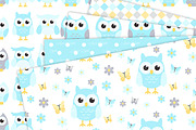 Cute Blue Owl Digital Paper