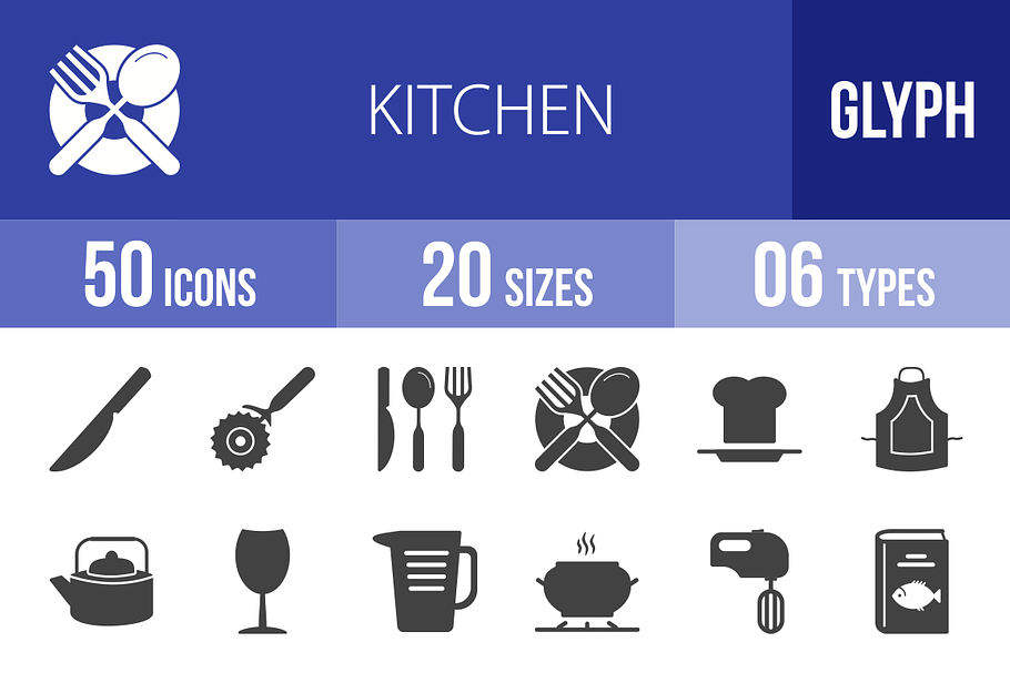 50 Kitchen Glyph Icons