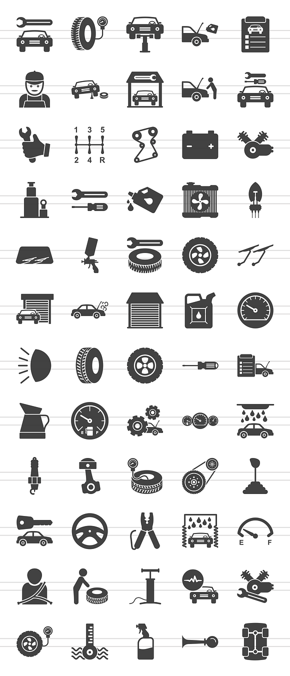 60 Car Servicing Glyph Icons in Graphics - product preview 1