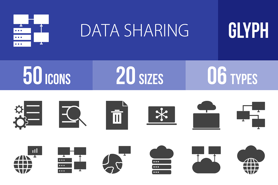 50 Data Sharing Glyph Icons