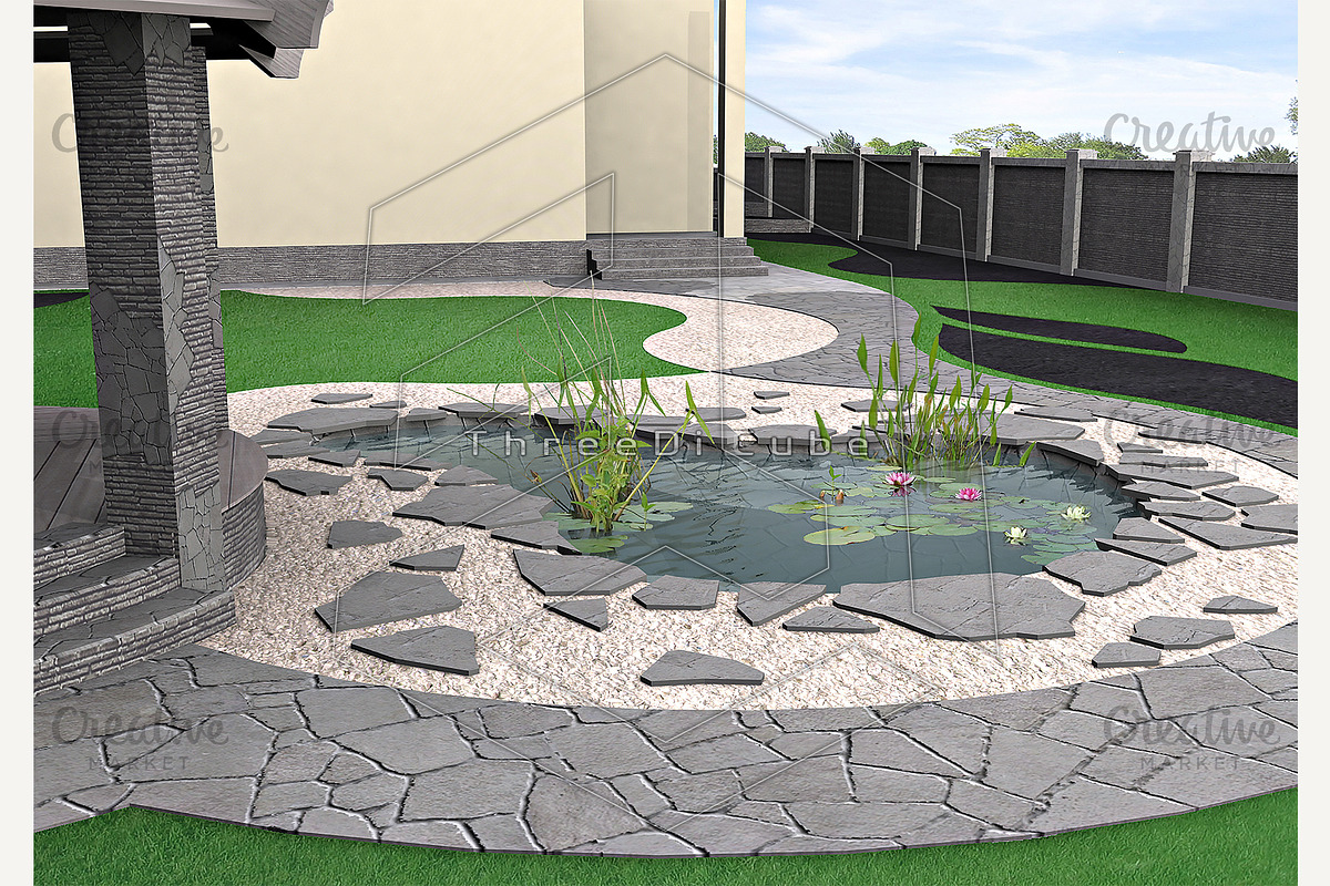Hardscapes and water garden in Illustrations - product preview 8