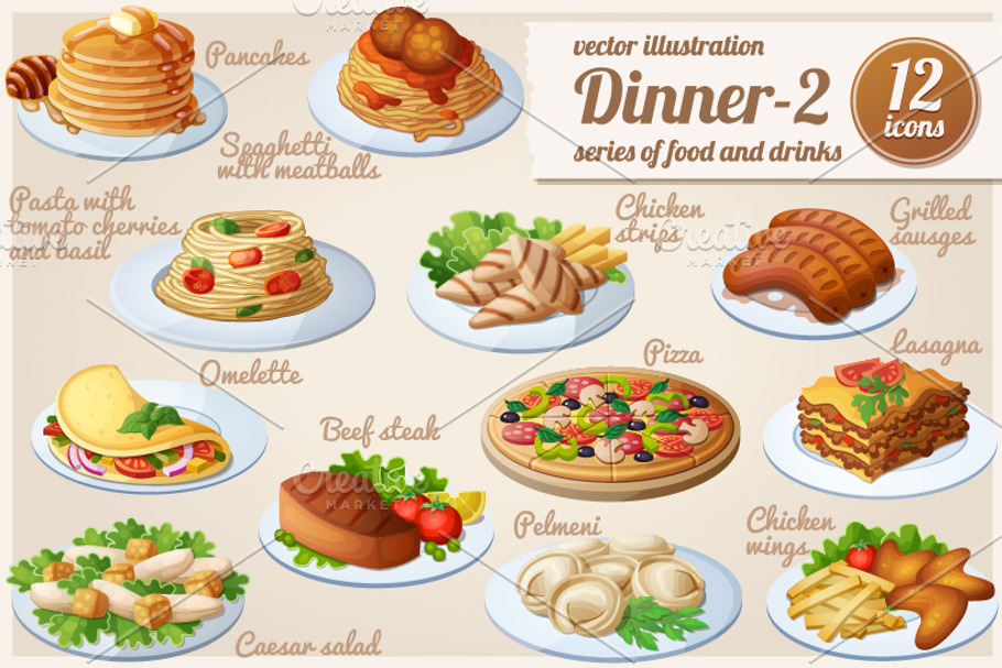 Dinner-2: Cartoon vector food icons in Cartoon Icons - product preview 8