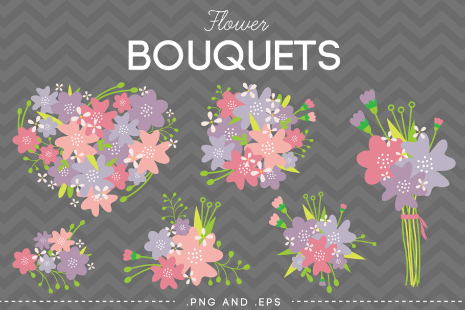 Flower Bouquet Vector Pink Purple in Illustrations - product preview 8
