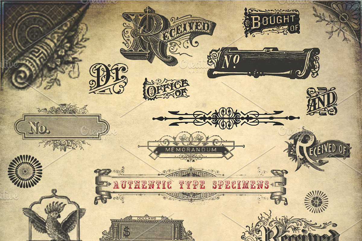 Vintage Type & Ornament Brush Set in Photoshop Brushes - product preview 8