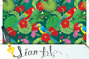Frangipani flowers and Macaw parrots