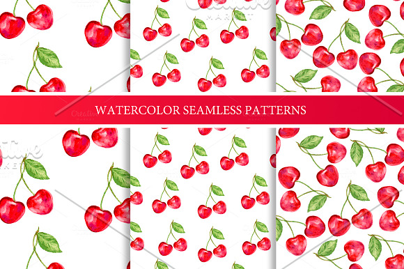 Watercolor Cherry Collection in Patterns - product preview 3